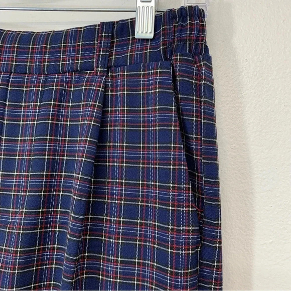 Bershka Pants Woman Size Medium Plaid Pull On Pockets Cuffed Taper Blue - Picture 4 of 11